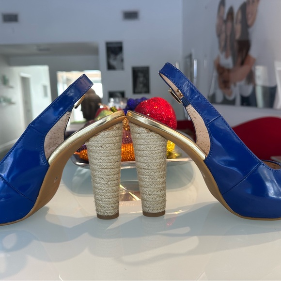 Michael Kors Royal Blue Platform Sandals Woven Heel size 7 - Picture 3 of 9